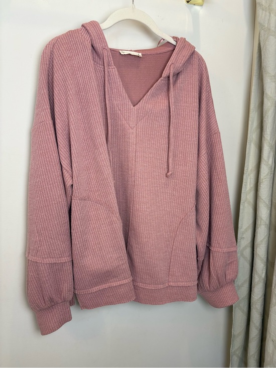new in Sweaters - New in by Very J Boutique Pink Ribbed Knit Hoodie